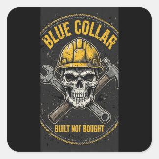 Blue Collar Skull Built Not Bought Sticker