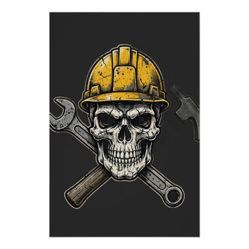 Blue Collar Skull — Work Hard Poster