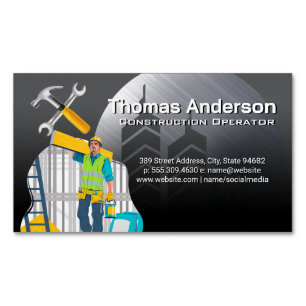 Blue Collar Worker Construction Tools Business Card Magnet