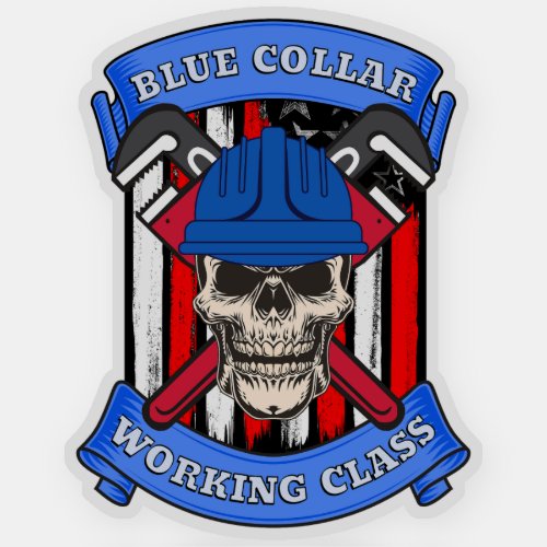 Blue Collar working Class steamfitter Cross wrench Sticker