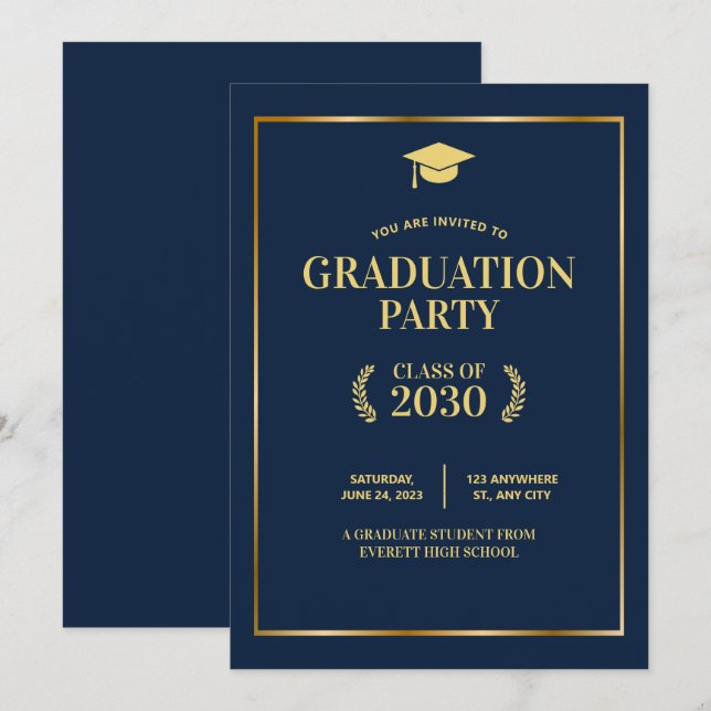 Blue College Graduation Party invite, Grad Party Invitation (Front/Back)