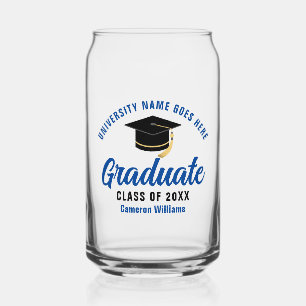 Blue College Graduation Personalized Graduate Name Can Glass