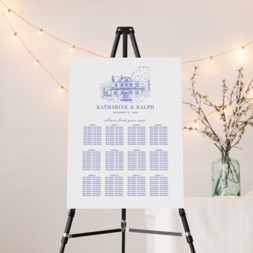 Blue Colonial HouseMansionManor Seating Chart Foam Board