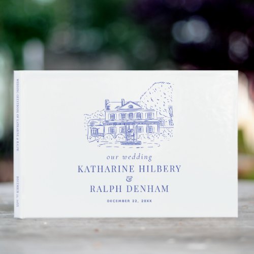 Blue Colonial HouseMansionManor Wedding Guest Book