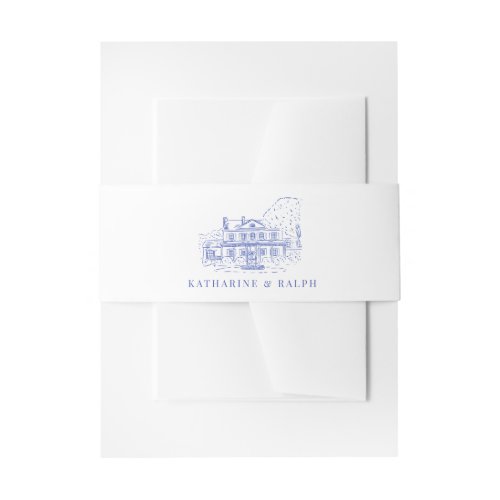 Blue Colonial HouseMansionManor Wedding Invitation Belly Band