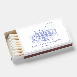 Blue Colonial House/Mansion/Manor Wedding Matchboxes