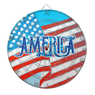 Blue Color AMERICA Vintage Grunge Text USA Flag Dart Board