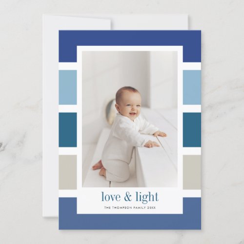 Blue Color Block Love and Light Happy Hanukkah Holiday Card