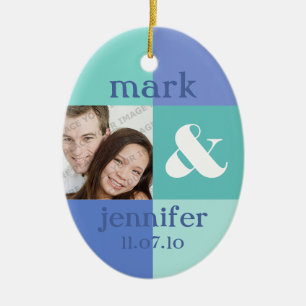 Blue Color Block Photo Wedding Ornament