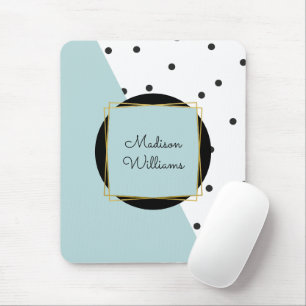 Blue Color Block Polka Dots with Any Name Mouse Pad
