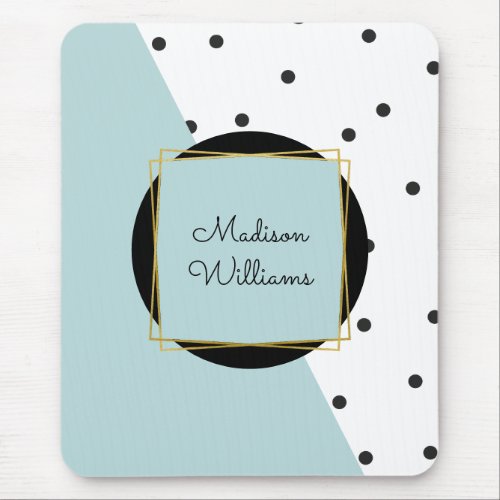 Blue Color Block Polka Dots with Any Name Mouse Pad