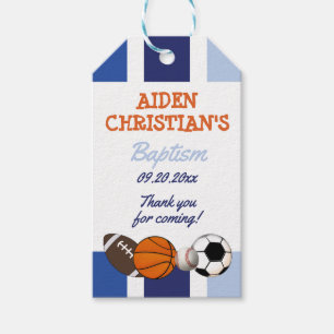 Blue Color Block Sports Baptism Favor Tags