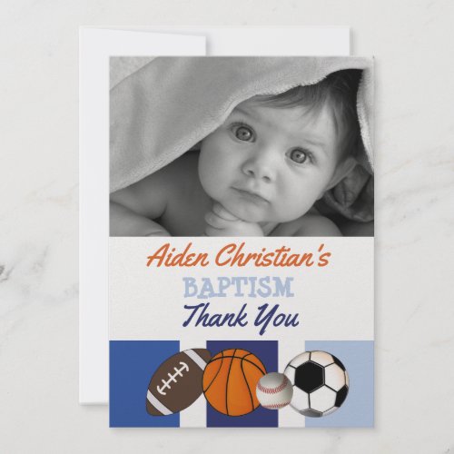 Blue Color Block Sports Baptism Photo Thank You