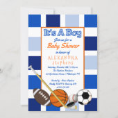 Blue Color Block Sports It's a Boy Baby Shower Invitation (Front)