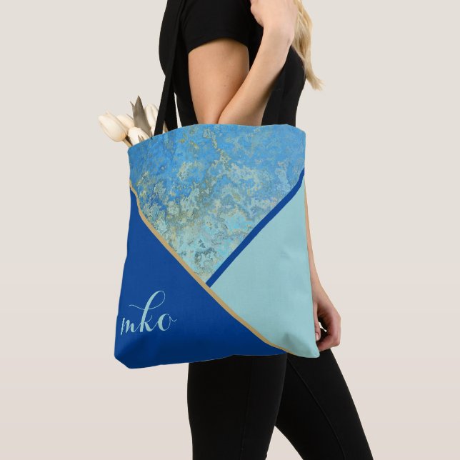 Blue Color Block Tote Bag (Close Up)