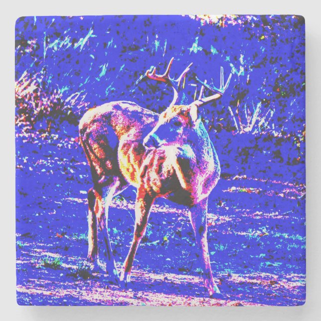 Blue Color Buck Wild Deer Art Coaster (Front)