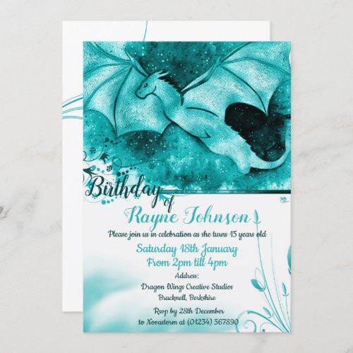 Blue Color Burst Dragon Invitations