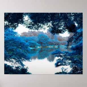 Blue color effected cool, unique nature, lake poster