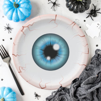 Blue Color Eyeball Halloween Bloodshot Eyeball Paper Plates