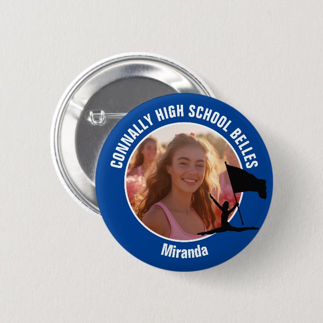 Blue Color Guard Photo High School Dancer Button (Front & Back)