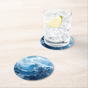 Blue Color Marble Pattern Round Paper Coaster