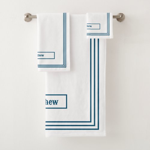 Blue Color Name in Rectangle with Offset Borders Bath Towel Set