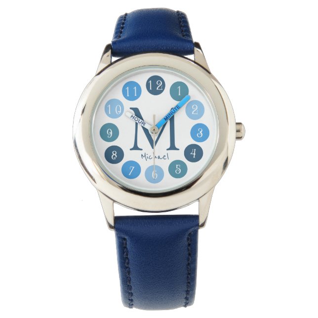 Blue Color Palette Cute Monogram Watch For Boys (Front)