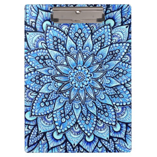 Blue Color Pencil Mandala Design Original Art Clipboard