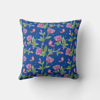Blue color, purple floral design pillow