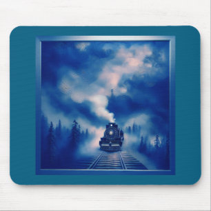 Blue Color Scene With Old Steam Locomotive Mouse Pad