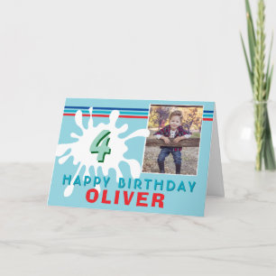 Blue Color Splash 3 Photo Birthday Card for Kids