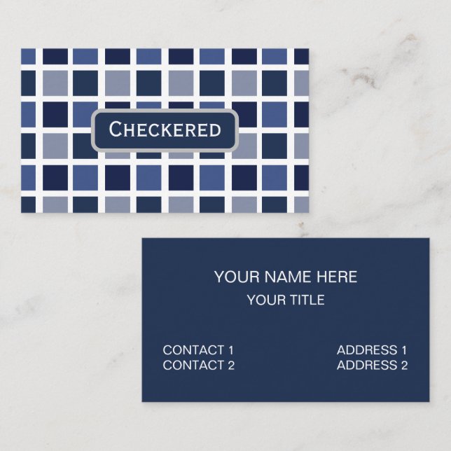Blue Color Squares Checkered Business Card (Front/Back)