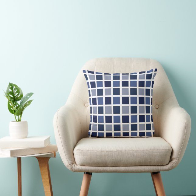 Blue Color Squares Checkered Throw Pillow (Chair)