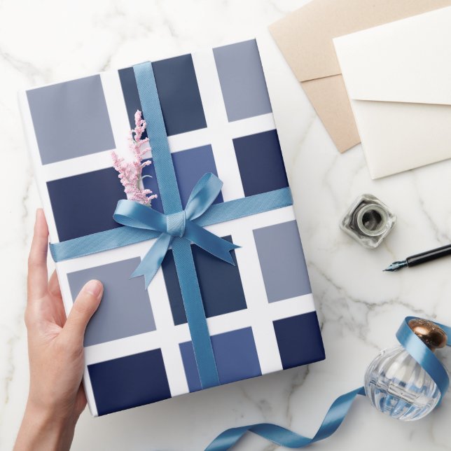 Blue Color Squares Checkered Wrapping Paper (Gifting)