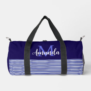 Blue Colorblock with Blue Black and White Stripes Duffle Bag