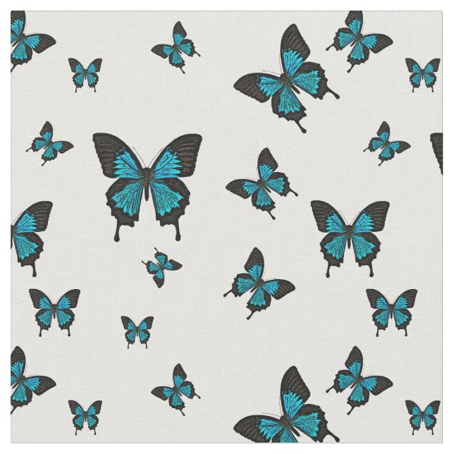 Blue colored Butterfies, Swallow tail Butterfly Fabric (Close Up)