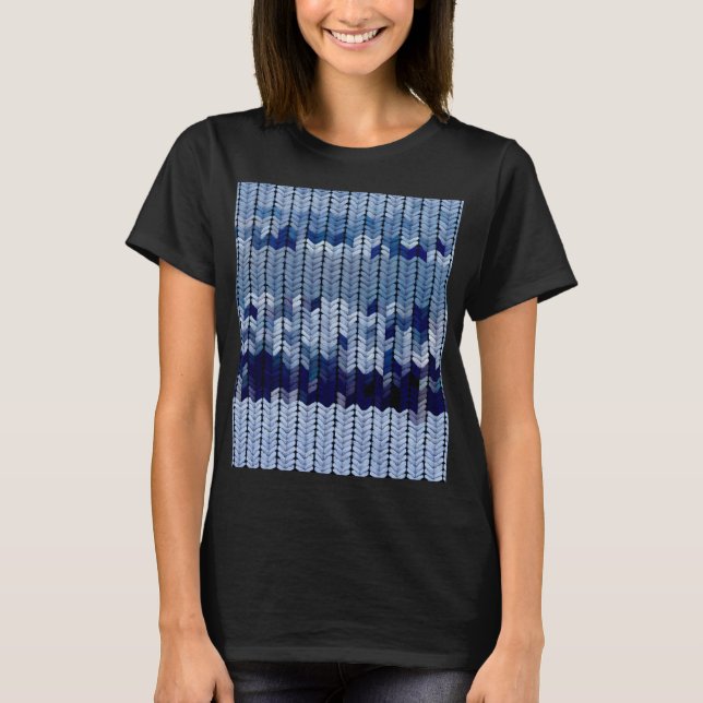 Blue Colored Knitting Pattern T-Shirt (Front)