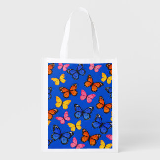Blue Colorful Butterflies Grocery Bag
