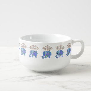 Blue Colorful Elephants Soup Mug