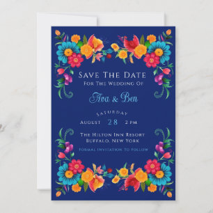 Blue & Colorful Fiesta Floral Save The Date Cards