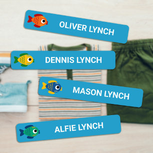 Blue Colorful Fish Name Kids' Labels