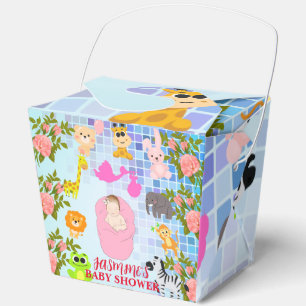Blue Colorful Floral Animal Boho Girl Baby Shower Favor Boxes