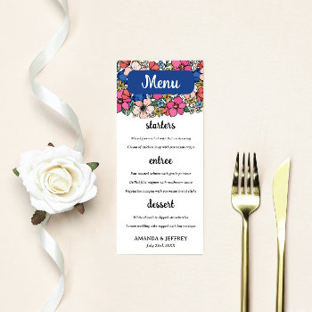 Blue Colorful Floral Summer Spring Wedding Menu by Paperpaperpaper at Zazzle