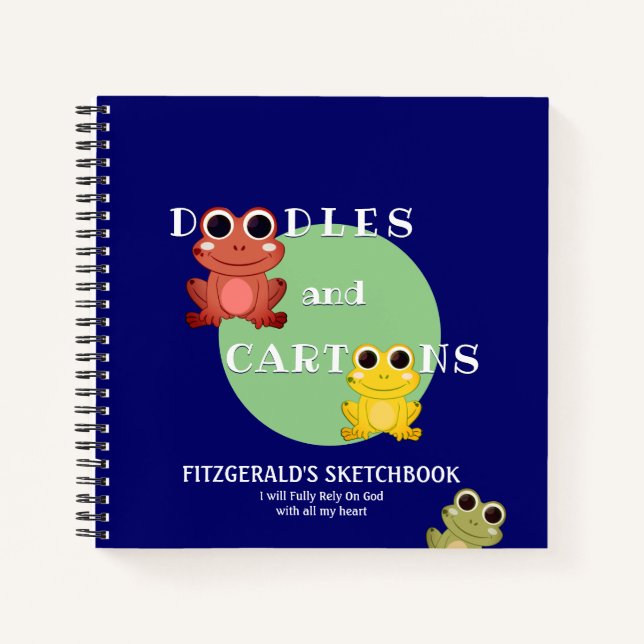 Blue Colorful Frog Custom Doodles Sketchbook Notebook (Front)