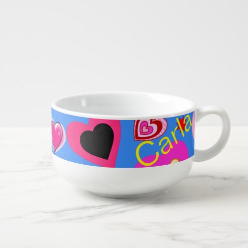 Blue Colorful Hearts Soup Mug
