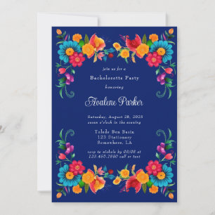 Blue Colorful Mexican Fiesta Bachelorette Party Invitation