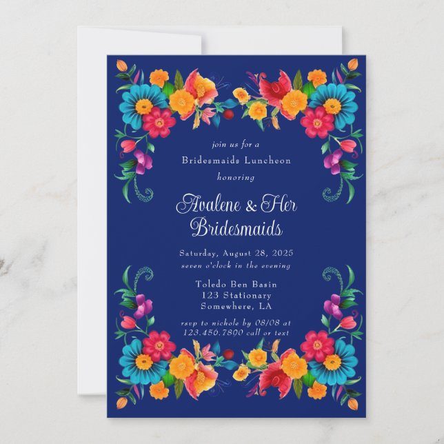 Blue Colorful Mexican Fiesta Bridesmaids Luncheon Invitation (Front)