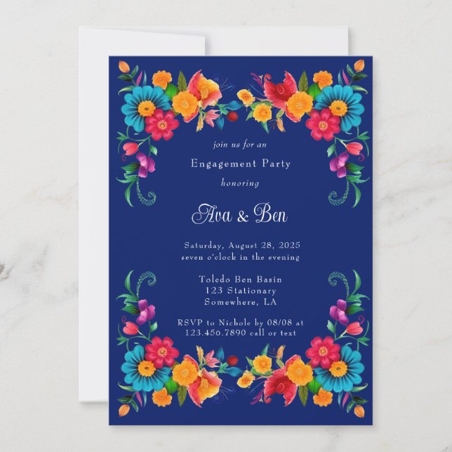 Blue Colorful Mexican Fiesta Engagement Party Invitation (Front)
