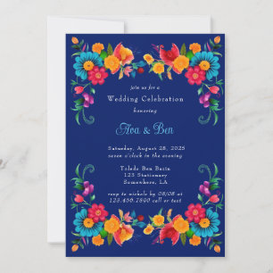 Blue Colorful Mexican Fiesta Wedding Celebration Invitation