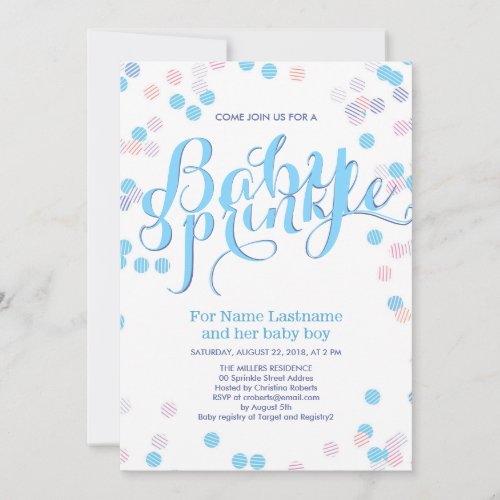 Blue Colorful Modern Baby Sprinkle Invitation Boy 5" X 7" Invitation Card